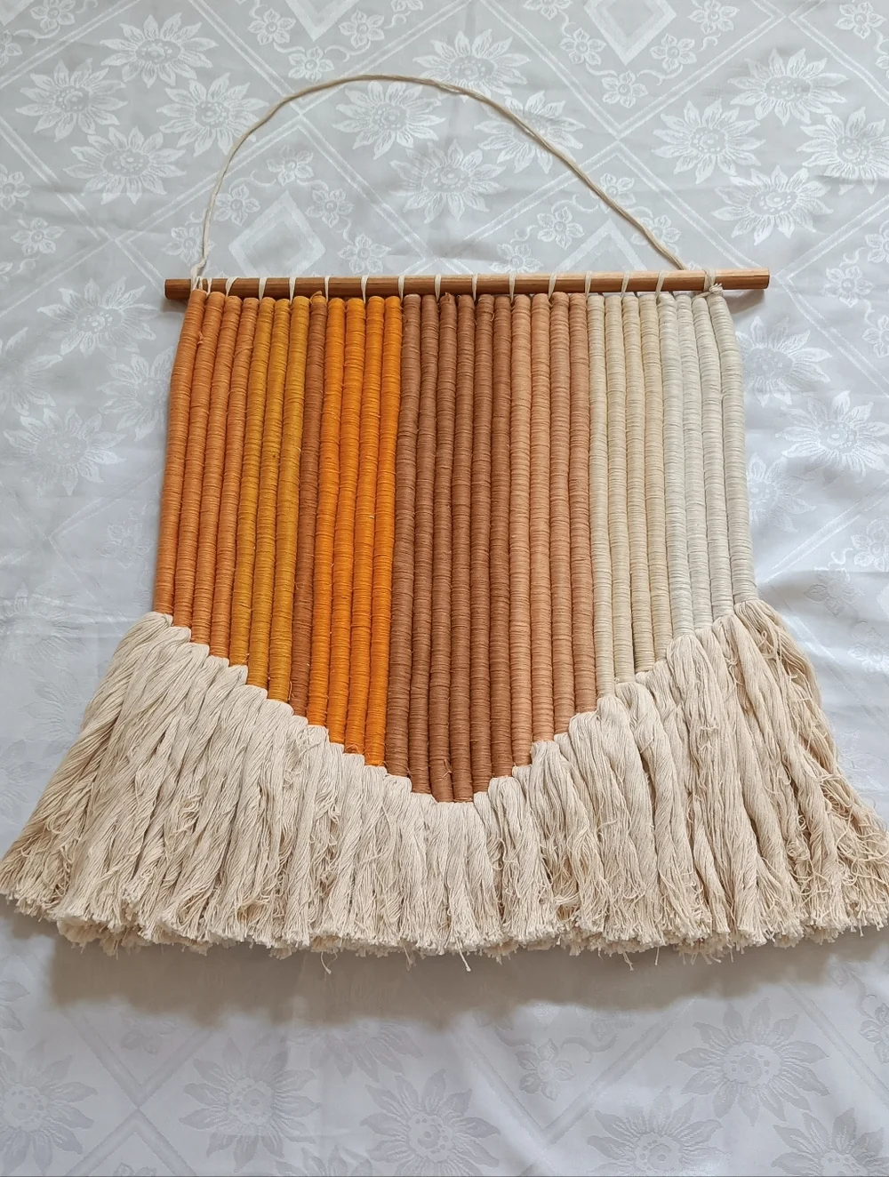 NEW Macrame Hanging Wall Decor Artwork Cotton Ivory Rusted Orange 24